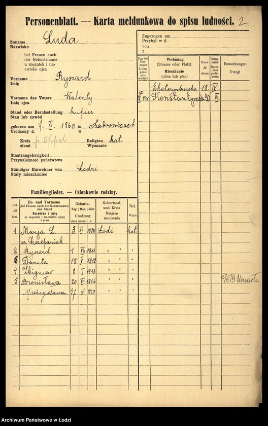 Obraz 4 z jednostki "[Spis ludności Łodzi] Luda - Łukańska"