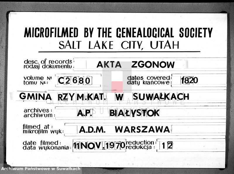 image.from.unit.number "Akta zejścia urzędnika stanu cywilnego gminy suwalskiey na rok 1820"