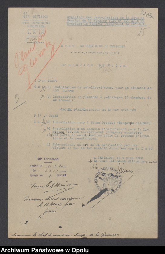 Obraz 16 z jednostki "Tabelau Recapitula et Etats de Previsions de Depenses Casernement  /Zestawienie wydatków na zakwaterowanie wojsk, remonty, sprzęt kwaterunkowy/ III. 1920"