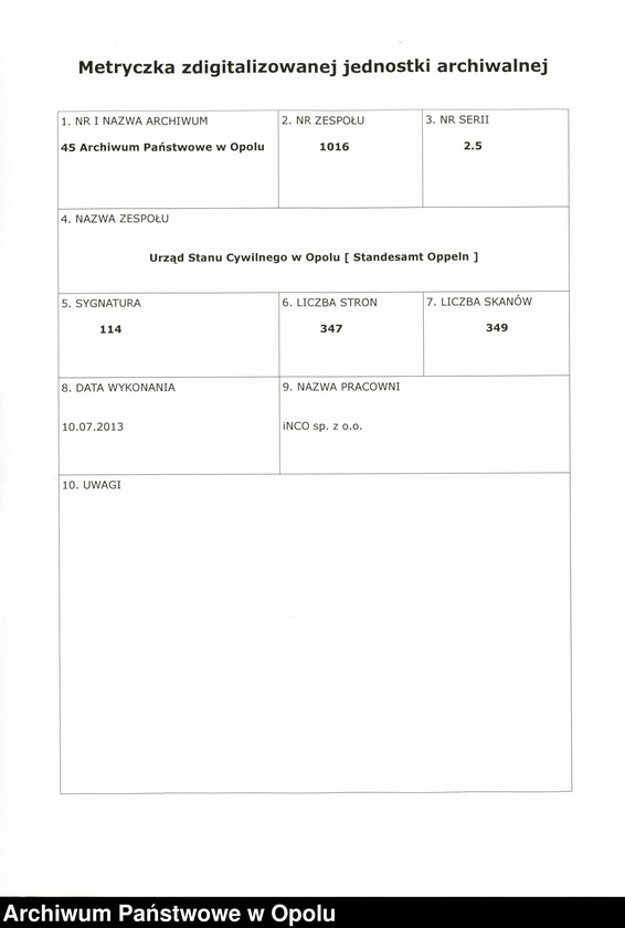 Obraz 2 z jednostki "Urząd Stanu Cywilnego w Opolu 1877 Rejestr zgonów Księga Miejscowa Nr 1 do 346"