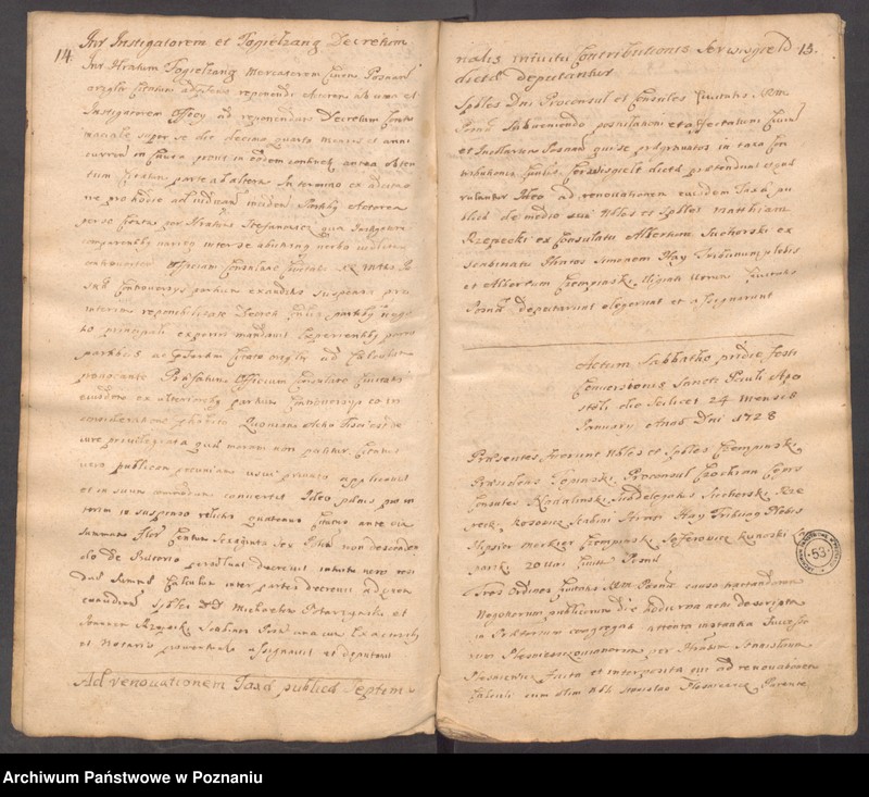 Obraz 12 z jednostki "Protocollon nobilis officii consularis civitatis SR.Mtis Posnaniae incipit ab anno 1728 sub felici regimine nobilis et spectabilis domini Michaelis Czempiński proconsulis praesidentis eiusdem civitatis ..."