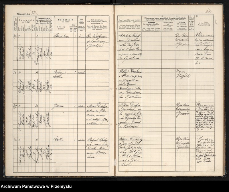 image.from.unit.number "Księga urodzin izr[aelickiego] Urzędu metrykalnego w Jarosławiu 1911"