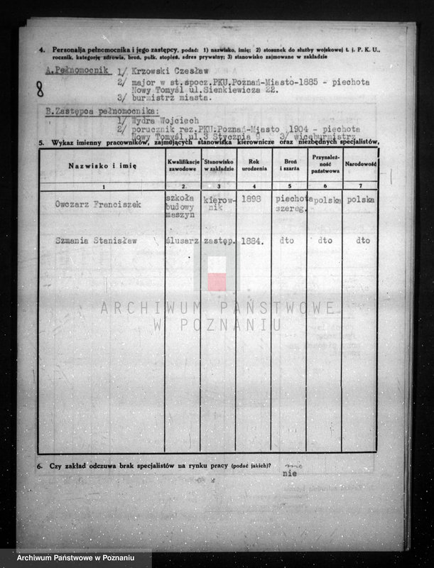Obraz 12 z jednostki "Kwestionariusz Gazowni Miejskiej w Nowym Tomyślu"