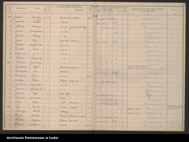 Obraz 15 z jednostki "Księga kontroli ruchu ludności (rejestr osób przybywających do gminy) Łódź, zespół III lit. H, I, J, L, Ł"