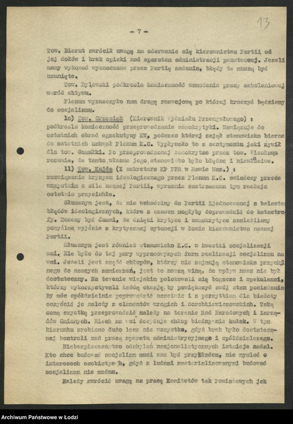 Obraz 14 z jednostki "Sprawozdanie [protokoły i rezolucje] z zebrań [oraz wykaz wojewódzkiego] aktywu partyjnego"