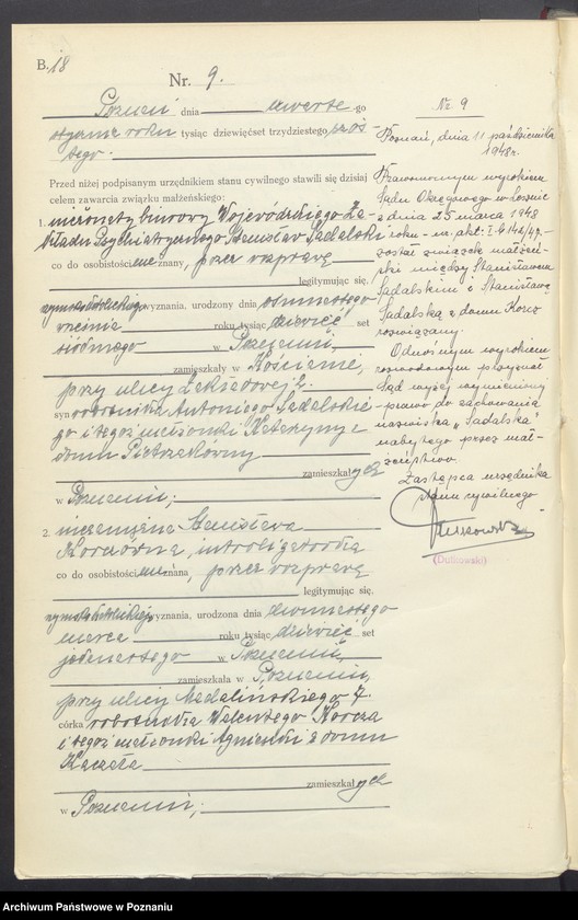 Obraz 19 z jednostki "Księga miejscowa małżeństw tom I [Rejestr główny małżeństw]"