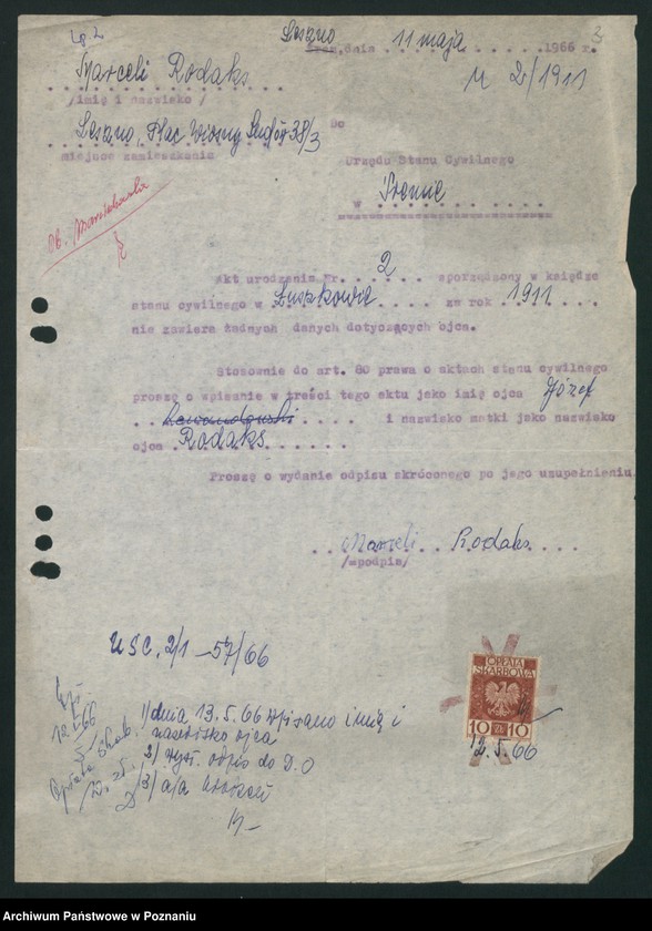 Obraz 6 z jednostki "Akta zbiorowe rejestracji stanu cywilnego do księgi urodzeń z roku 1911"