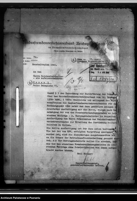 Obraz 5 z jednostki "Haushaltsplan 1944. Landesfremdenverkehrsverband - Reichsgau Wartheland"