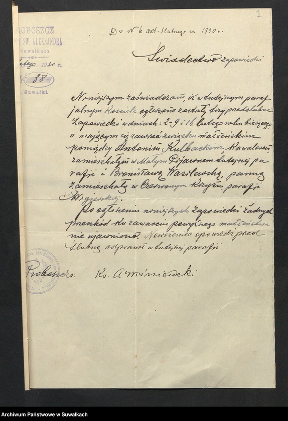 Obraz 9 z jednostki "Aneksa Aktów Ślubnych Rz-Katolickiej par. Wigierskiej za 1930 rok"