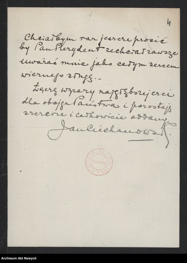 image.from.unit.number "Ciechanowski Jan (dyplomata); Załączniki: a) umowa J. Ciechanowskiego i odpowiedź prez. C. Codige