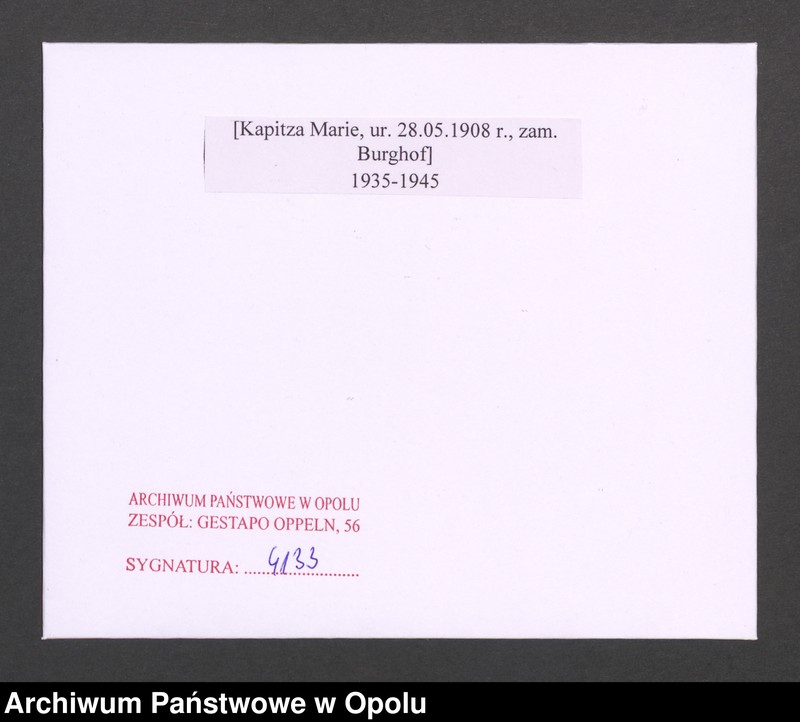 Obraz 2 z jednostki "[Kapitza Marie, ur. 28.05.1908 r., zam. Burghof]"