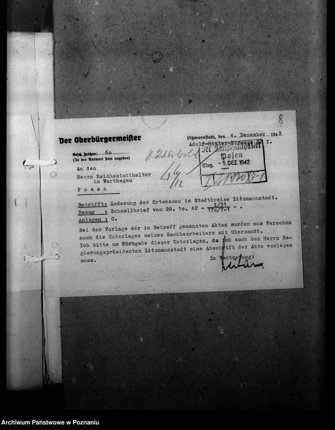 Obraz 12 z jednostki "Ortsnamenänderung - Litzmannstadt - Stadt (miasto Łódź)"