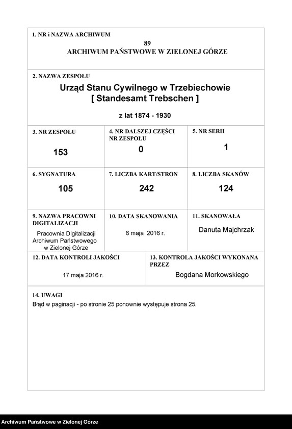 image.from.unit.number "Sterbe-Register (Haupt Register) Standesamt Trebschen Kreis Züllichau-Schwiebus 1908 bis 1922"