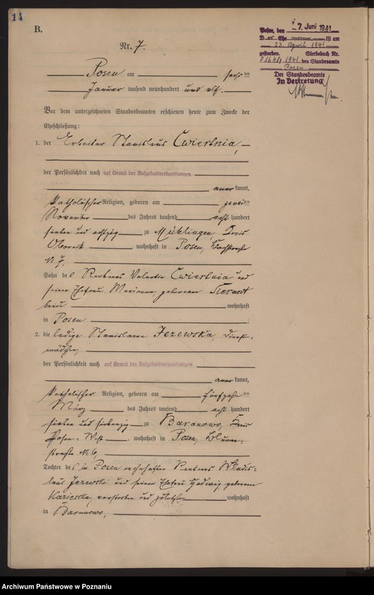 Obraz 14 z jednostki "Księga miejscowa małżeństw tom I [Rejestr główny małżeństw]"