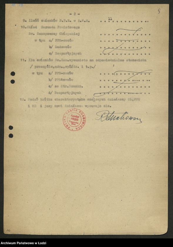 Obraz 10 z jednostki "Ankiety sprawozdawcze instruktora Komitetu Miejskiego Tomaszów Mazowiecki [z załącznikami]"