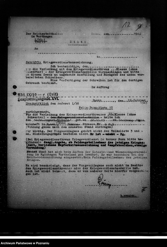 Obraz 16 z jednostki "Sammlung der Vorschläge für Kriegsverdienstkreuze"