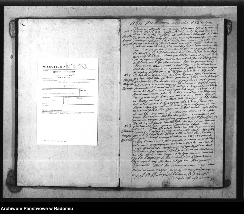 image.from.unit.number "Duplikat akt Religijno - Cywilnych Urodzonych, Zaszlubionych i Zmarłych Parafii Wysoka spisanych za rok 1850"