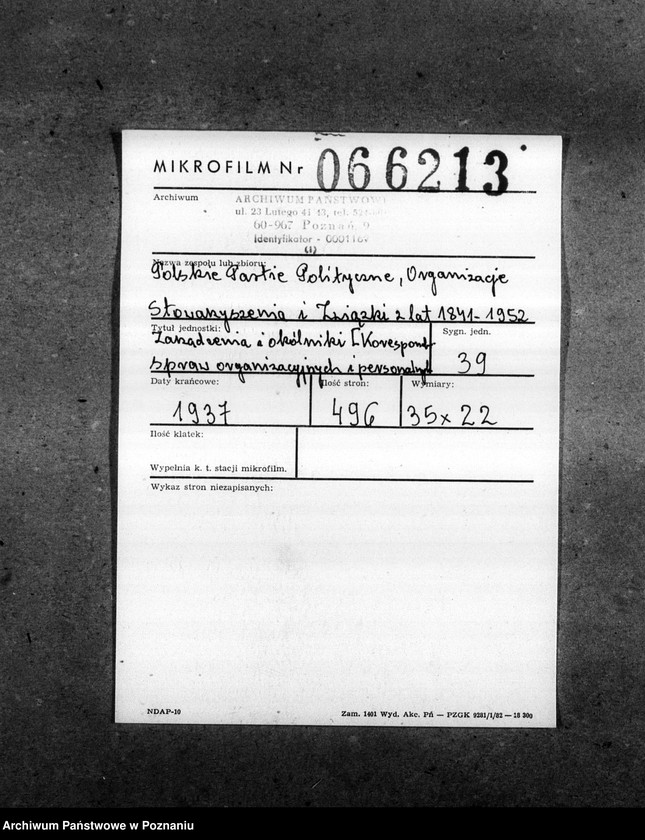 Obraz 2 z jednostki "Zarządzenia i okólniki. Korespondencja dotycząca spraw organizacyjnych i personalnych członków Stronnictwa - powiadomienia o odprawach, zebraniach, zmiany osobowe itp.."