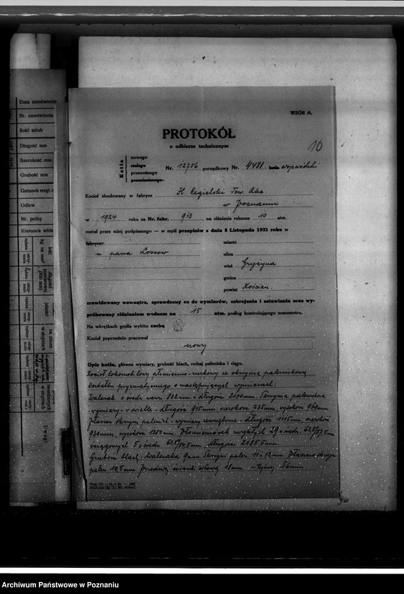 Obraz 17 z jednostki "Majątek Gryżyna pow. kościański, własność Lossow nadzór nad kotłami parowymi"