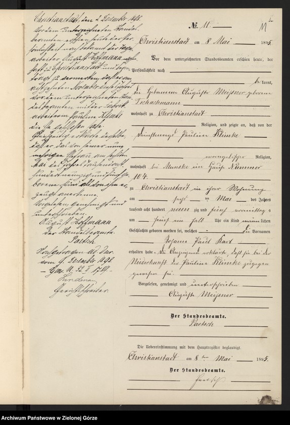 Obraz 14 z jednostki "Geburts-Neben-Register im Standes-Amt Christianstadt Kreis Sorau 1895"