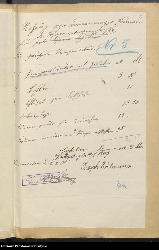 image.from.unit.number "Rehnung der Pfarrerwitwenkasse in Sorquitten"