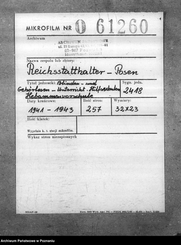 Obraz 2 z jednostki "Blinden- und Gehörlosen- Unterricht. Hilfsschulen. Hebammenvorschule"