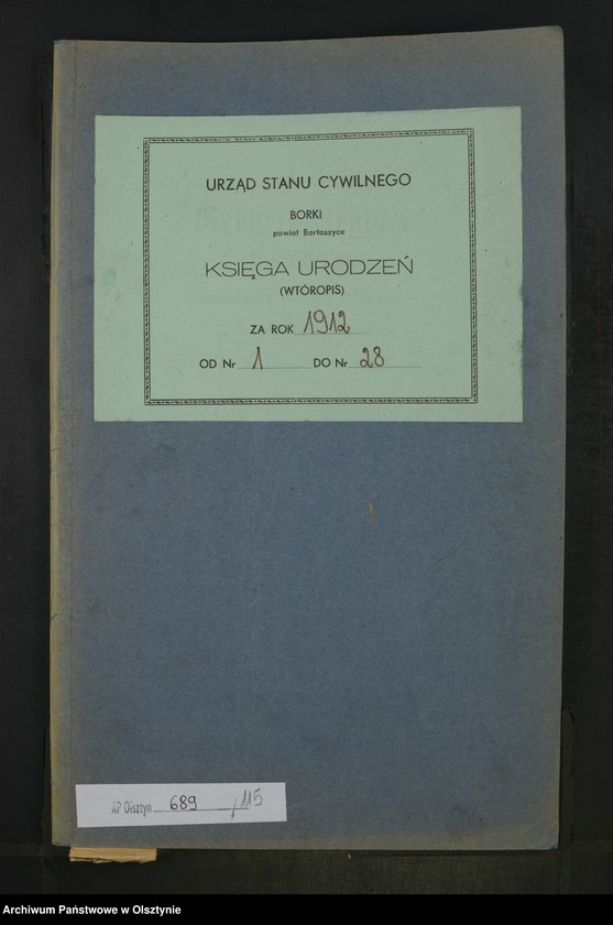 image.from.unit.number "Geburts-Neben-Register Nr 1 - 28 [Księga urodzeń wtóropis]"