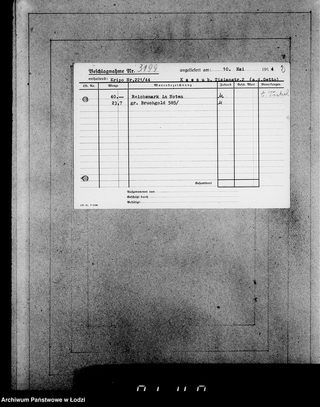 Obraz 6 z jednostki "Kripo.Unterlagen 3000-3200.[Dokumenty konfiskaty majątku ruchomego u Żydów]"