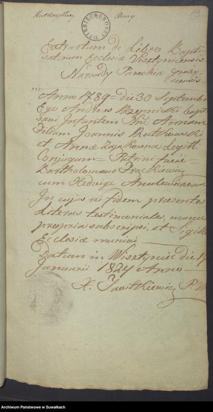 image.from.unit.number "Wizajny Rzym.-Kat. 1824. [Dokumenty do akt małżeństw]"