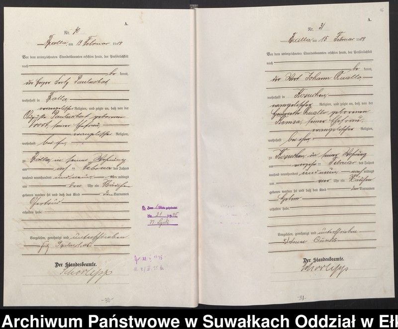 image.from.unit.number "[Geburts-Haupt-Register des Königlichen Preussischen Standes-Amtes Bialla Kreis Johannisburg]"