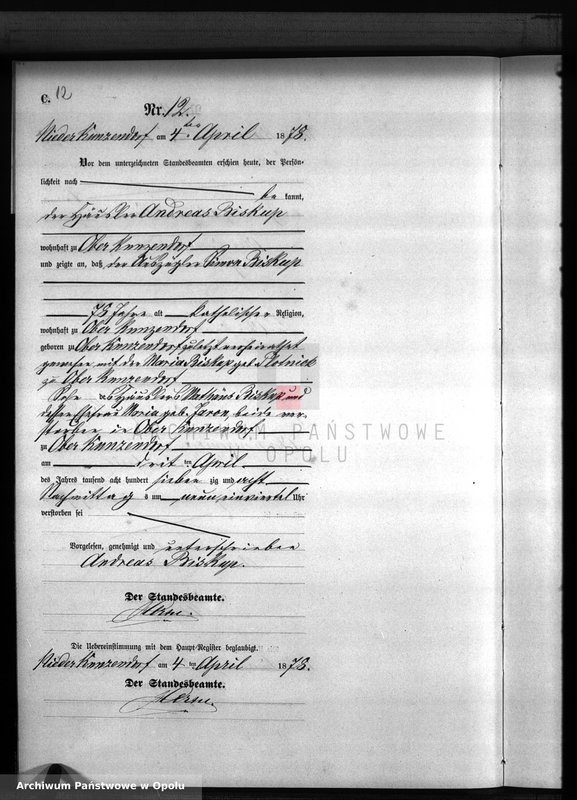 Obraz 16 z jednostki "Sterbe-Neben-Register Standesamts Kunzendorf pro 1878"