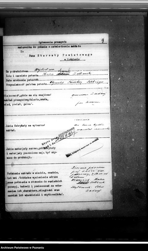 Obraz 13 z jednostki "Zatwierdzenie projektu zakładu przemysłowego nr 523 / rzeźni/ własność Marcelego Żółtowskiego w Zadorach /pow. kościański/"