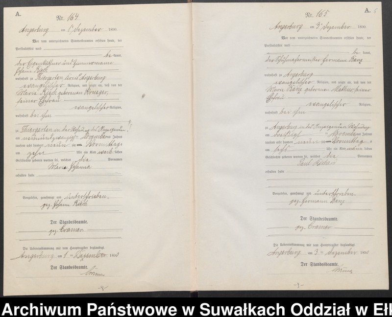 image.from.unit.number "Geburts-Neben-Register des Preussischen Standes-Amtes Angerburg Kreis Angerburg, Band II (Nr 159-Nr 171)"