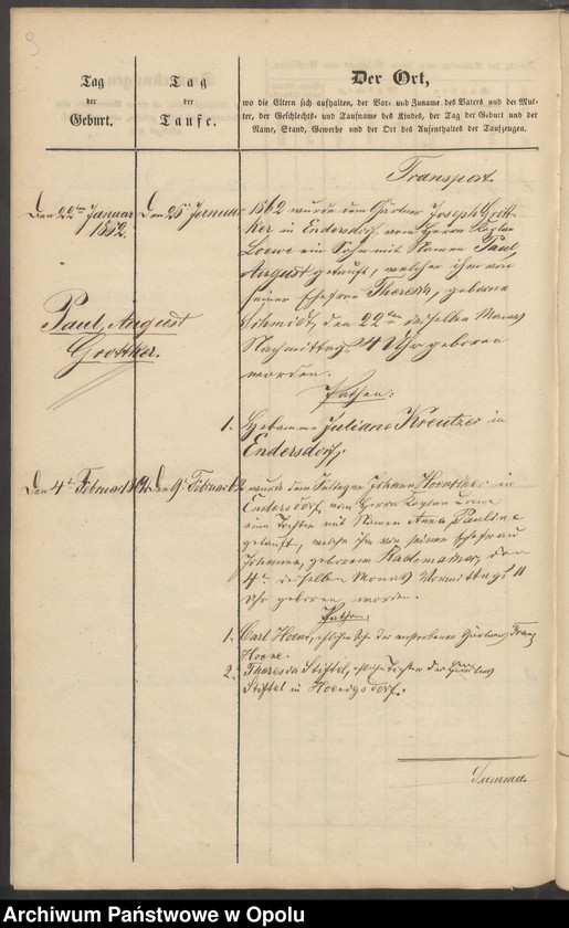 image.from.unit.number "Tauf-Buch der Filial-Kirche zu Endersdorf [kościół filialny w Jędrzejowie parafii rzymskokatolickiej w Grodkowie]"