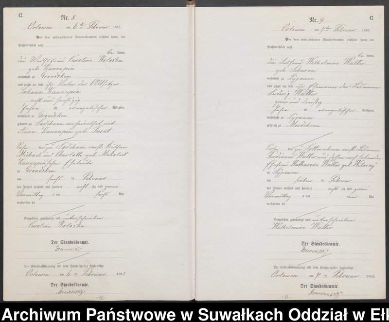 image.from.unit.number "Sterbe-Neben-Register des Preussischen Standes-Amtes [Orlowen] Kreis [Loetzen] für das Jahr 1882"