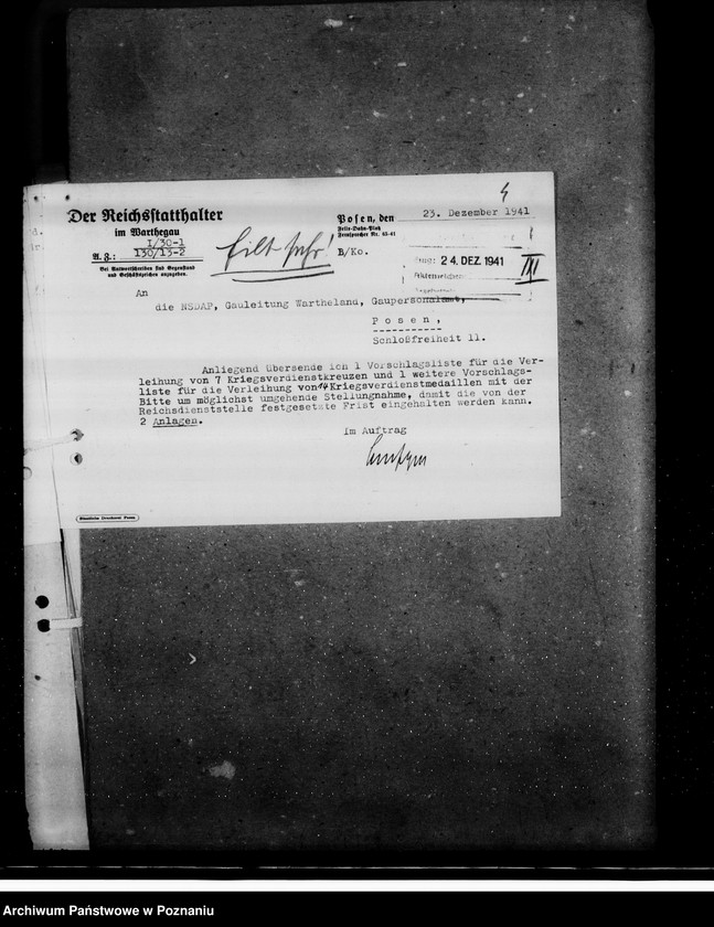 Obraz 8 z jednostki "Kriegsverdienstkreuze und Kriegsverdienstmedaillen- Vorschläge der Wasserstrassenverwaltung"