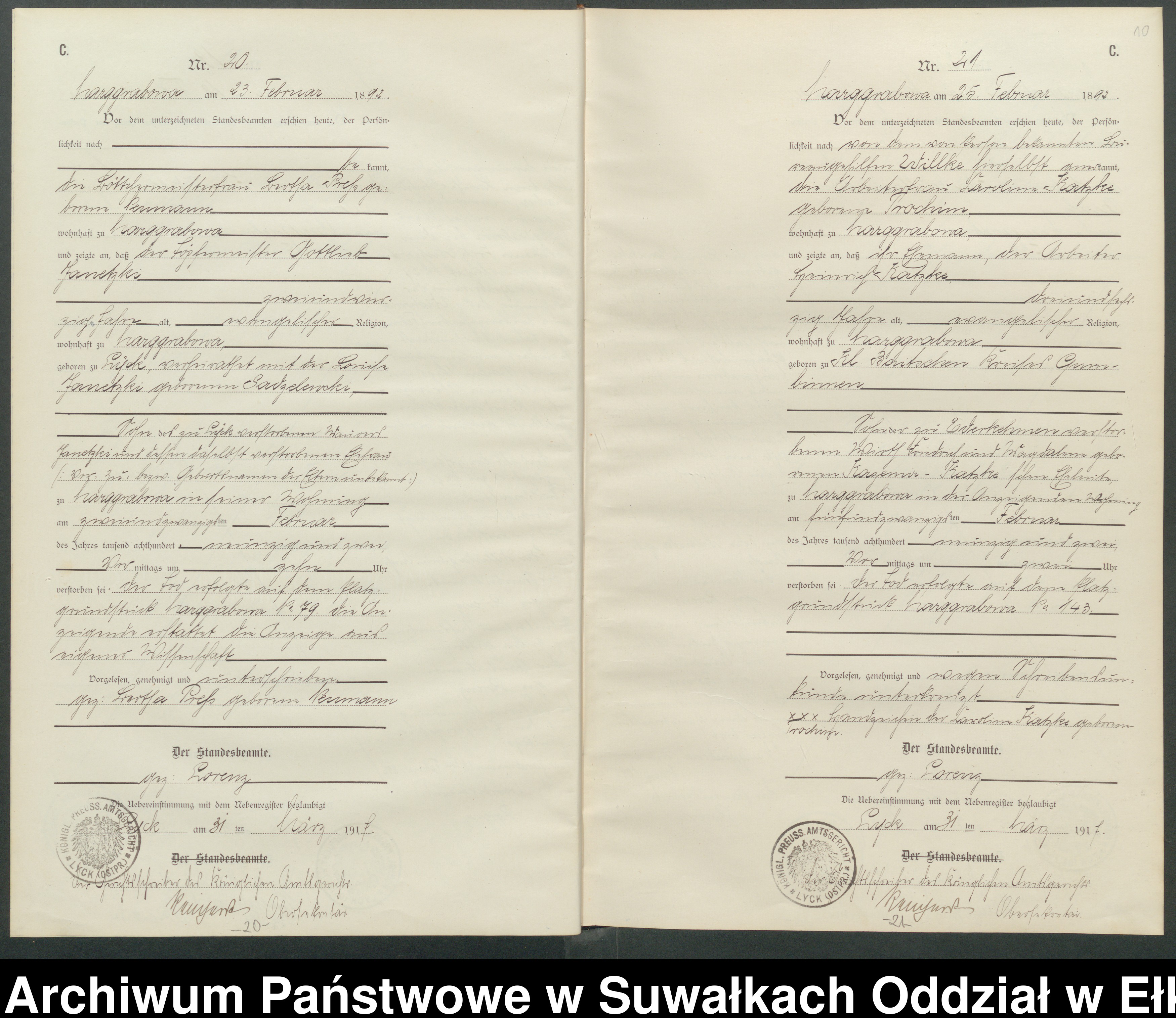 Skan z jednostki: C1.Sterbe-Register [Haupt-Register] Standesamt Stadtgemeinde Marggrabowa Kreis Oletzko No.1 bis.118