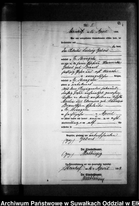 image.from.unit.number "Sterbe-Neben-Register des Preussischen Standes-Amtes Gr. Strengeln Kreis Angerburg"