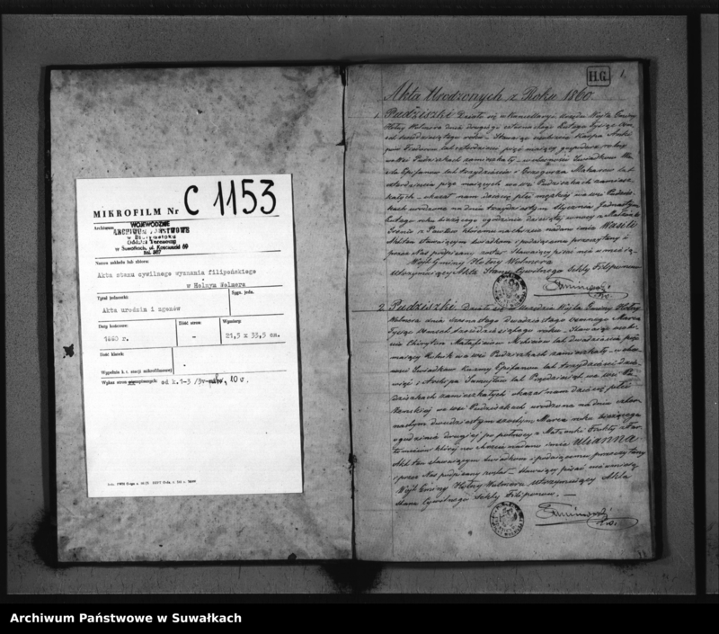 image.from.unit.number "Duplikat Aktow Urodzonych , Zmarłych i Zaślubionych Sekty Filiponów Gminy Hołny Wolmera na rok 1860"