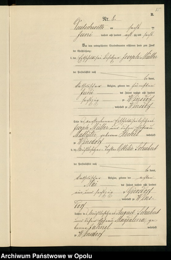 Obraz 19 z jednostki "Heiraths-Neben-Register des Standesamts Deutsch Wette pro 1886"