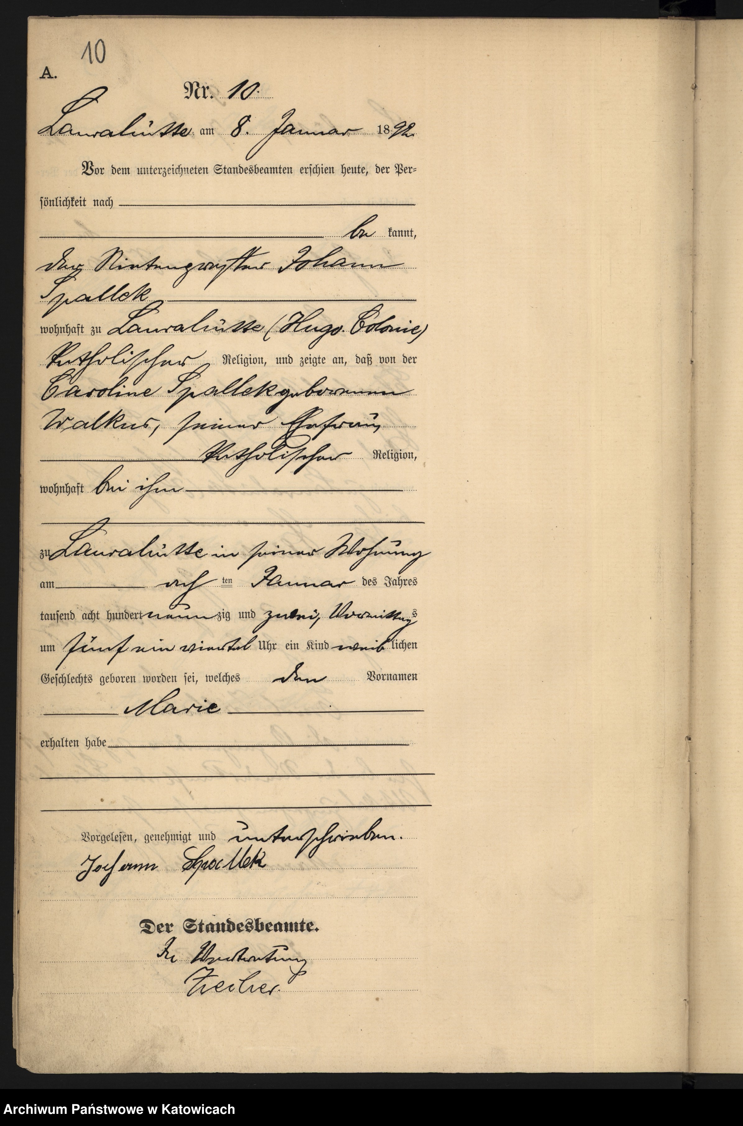 Skan z jednostki: Księga urodzeń za rok 1892 [nr 1 - 554 ]