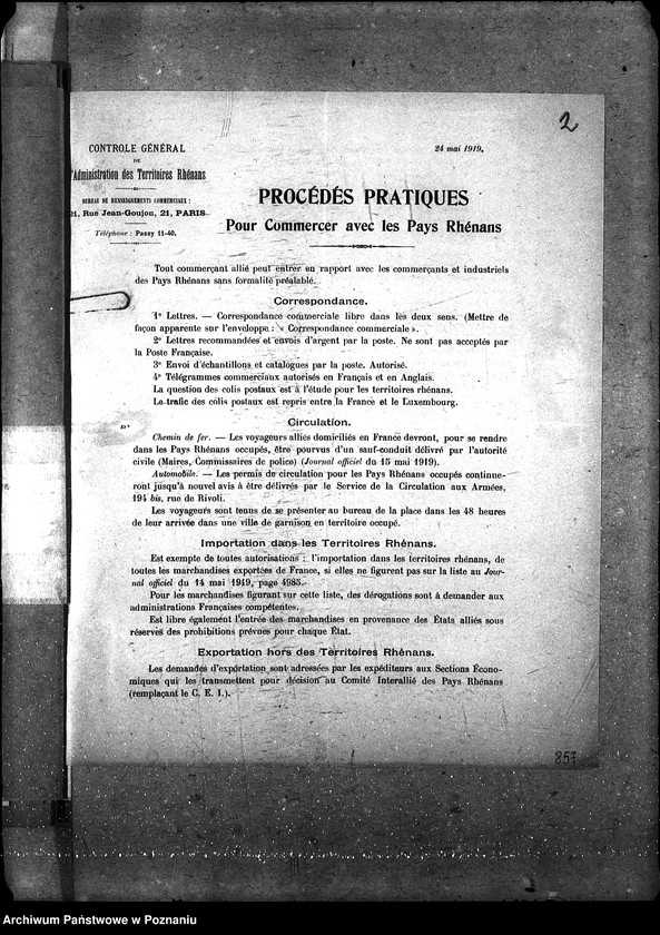 Obraz 6 z jednostki "Territoires Rhenans [korespondencja polskiego przedstawiciela handlowego Derezińskiego]"