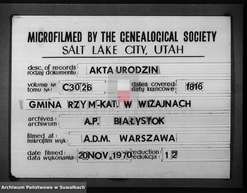 image.from.unit.number "Akta urodzonych gminy wiżańskiey powiatu kalwaryjskiego w departamencie łomżyńskim od dnia 1-go miesiąca stycznia do dnia ostatniego miesiąca grudnia 1816 roku"