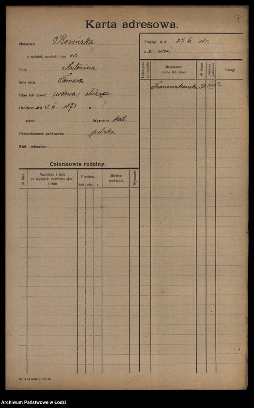 Obraz 9 z jednostki "[Spis ludności Łodzi] Rosińska-Rot"