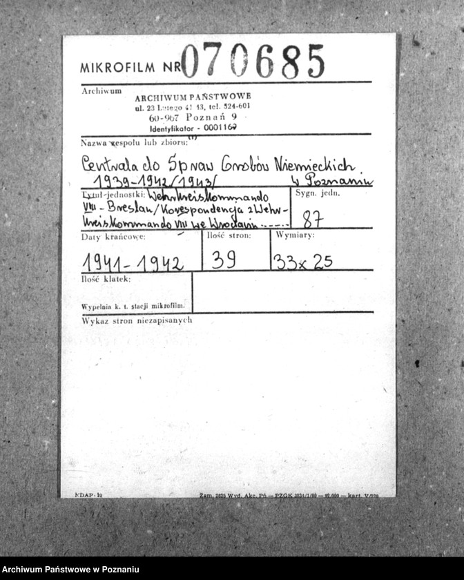 Obraz 2 z jednostki "Wehrkreiskommander VIII - Breslau, Korespondencja z Werhrkreiskommand VIII we Wrocławiu w sprawie członków "Sonderformatin Ebbinghaus""