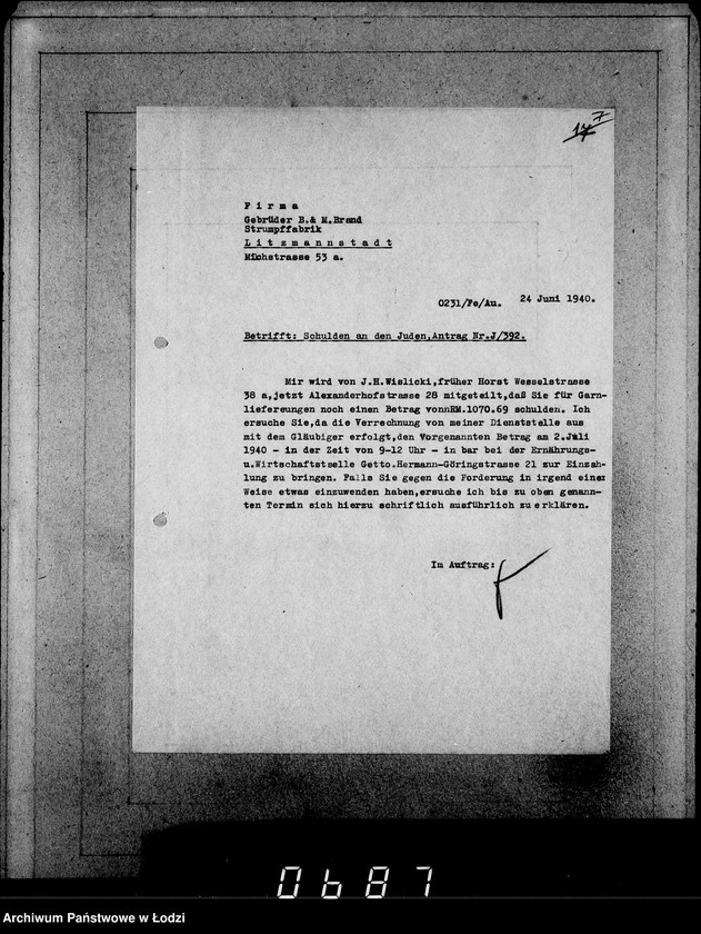 Obraz 11 z jednostki "J.[uden] 391-405 [Wnioski Żydów z Getta o zwrot należności za pracę lub towar wzięty na kredyt]"