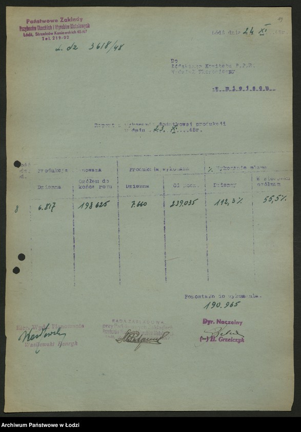 Obraz 20 z jednostki "Placówki produkcyjne i usługowe przemysłu metalowego; protokoły, sprawozdania, raporty z wykonania produkcji"