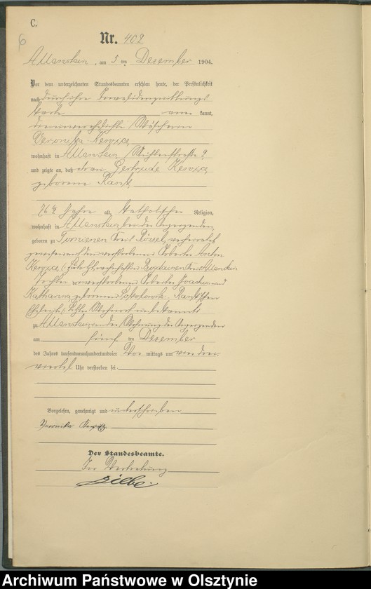 image.from.unit.number "Sterbe-Haupt-Register Tom II,Nr 399 - 427"