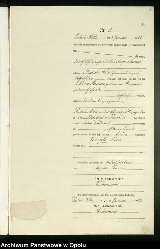Obraz 5 z jednostki "Geburts-Neben-Register des Standesamts Deutsch Wette pro 1902"