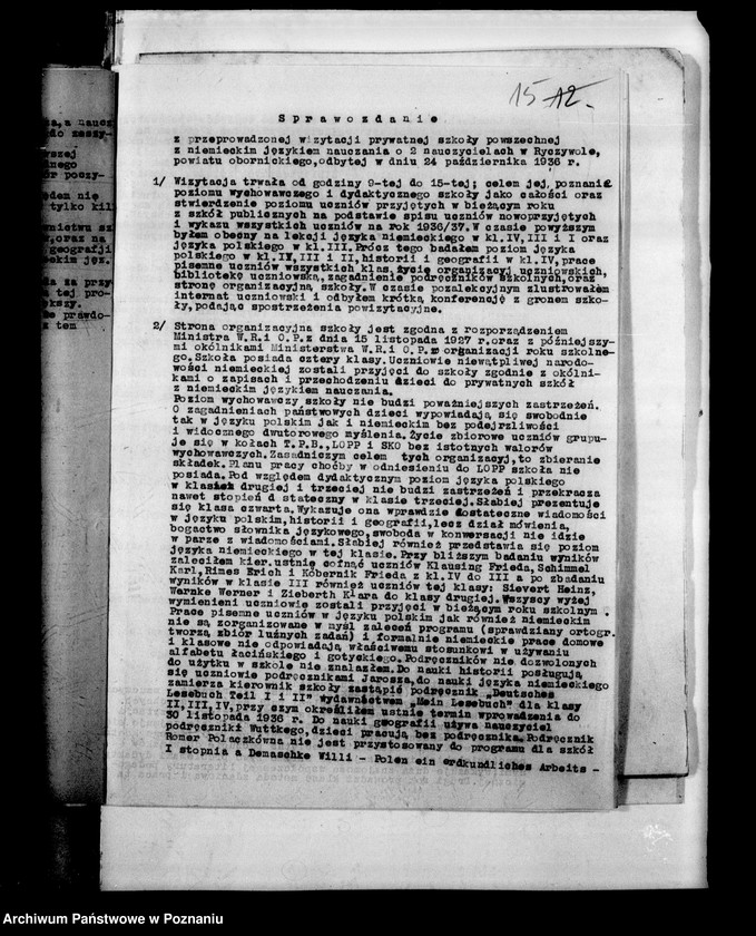 Obraz 18 z jednostki "Prywatna Szkoła Powszechna z niemieckim językiem nauczania Ryczywół powiat Oborniki"